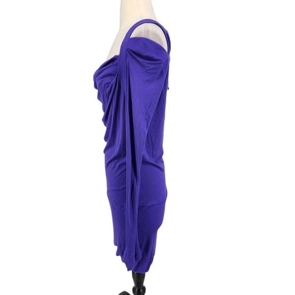 BCBGMaxAzria Cut Out Sleeve Drape Front Bubble Hem Mini Dress NWT Small - Picture 3 of 7